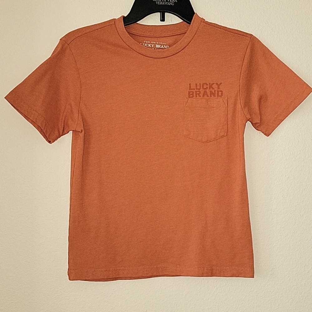 LUCKY BRAND Boys Short Sleeve Pocket T- Shirt, M (10/12) Burnt Orange, EUC